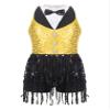 Agoky Girls Sequins Tassel Ballet Jazz Latin Dance Dress for Children Hip Hop Chacha Tap Rumba Performance Costume Dancewear Yellow 12 Years view 1