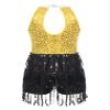 Agoky Girls Sequins Tassel Ballet Jazz Latin Dance Dress for Children Hip Hop Chacha Tap Rumba Performance Costume Dancewear Yellow 12 Years view 2