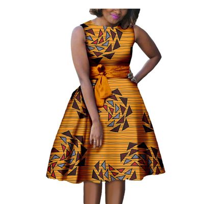 African Dresses for Women Ankara Print Sleeveless A-line Dress with Belt Dashiki Casual Party Wedding 649-9 3XL