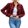 SANGTREE Womens Red Crop Plaid Shirts Long Sleeve Button Down Cropped Top Blouse Red Black Plaid, XXL view 1
