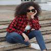 SANGTREE Womens Red Crop Plaid Shirts Long Sleeve Button Down Cropped Top Blouse Red Black Plaid, XXL view 2