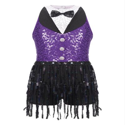 Agoky Girls Sequins Tassel Ballet Jazz Latin Dance Dress for Children Hip Hop Chacha Tap Rumba Performance Costume Dancewear Purple 8 Years