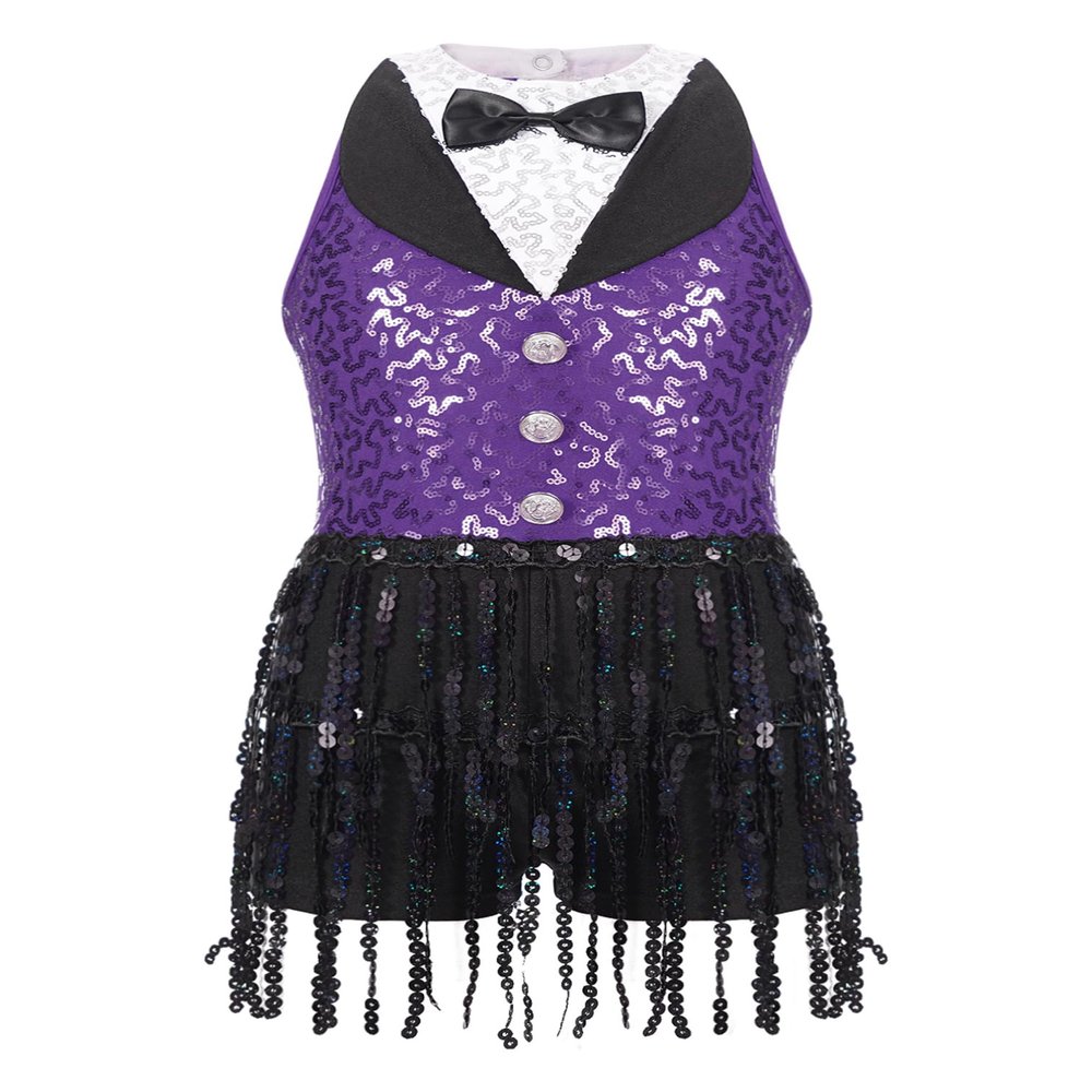 Agoky Girls Sequins Tassel Ballet Jazz Latin Dance Dress for Children Hip Hop Chacha Tap Rumba Performance Costume Dancewear Purple 8 Years