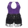 Agoky Girls Sequins Tassel Ballet Jazz Latin Dance Dress for Children Hip Hop Chacha Tap Rumba Performance Costume Dancewear Purple 8 Years view 2