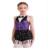 Agoky Girls Sequins Tassel Ballet Jazz Latin Dance Dress for Children Hip Hop Chacha Tap Rumba Performance Costume Dancewear Purple 8 Years view 3