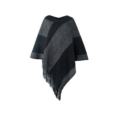 Autumn/Winter Imitation Cashmere Women Contrast Sweater Tassel Knit Pullover Poncho Female Loose Cape Knitwear Black