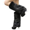 Altsuceser Furry Faux Fur Leg Warmers for Women, Knee-length Long Socks Boots Shoes Cuff Cover Warm Sock Black 30cm view 1