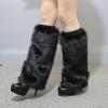 Altsuceser Furry Faux Fur Leg Warmers for Women, Knee-length Long Socks Boots Shoes Cuff Cover Warm Sock Black 30cm view 2