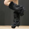 Altsuceser Furry Faux Fur Leg Warmers for Women, Knee-length Long Socks Boots Shoes Cuff Cover Warm Sock Black 30cm view 3