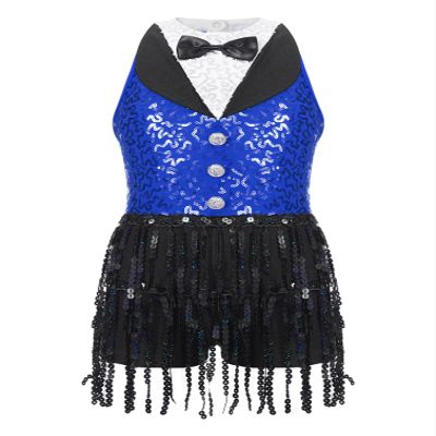 Agoky Girls Sequins Tassel Ballet Jazz Latin Dance Dress for Children Hip Hop Chacha Tap Rumba Performance Costume Dancewear Blue 12 Years