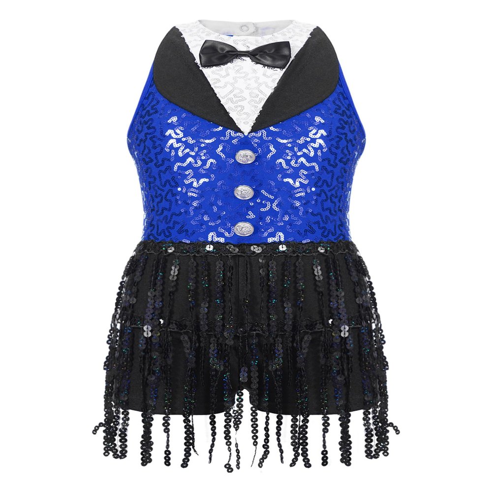 Agoky Girls Sequins Tassel Ballet Jazz Latin Dance Dress for Children Hip Hop Chacha Tap Rumba Performance Costume Dancewear Blue 12 Years