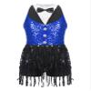 Agoky Girls Sequins Tassel Ballet Jazz Latin Dance Dress for Children Hip Hop Chacha Tap Rumba Performance Costume Dancewear Blue 12 Years view 1