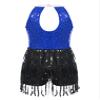 Agoky Girls Sequins Tassel Ballet Jazz Latin Dance Dress for Children Hip Hop Chacha Tap Rumba Performance Costume Dancewear Blue 12 Years view 2