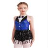 Agoky Girls Sequins Tassel Ballet Jazz Latin Dance Dress for Children Hip Hop Chacha Tap Rumba Performance Costume Dancewear Blue 12 Years view 3