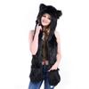 haozaikeji Women Cute Winter Animal Hat 3 in 1 Faux Fur Multifunctional Hat Cartoon Animal Hoodie Hats with Scarf Paw Gloves view 3