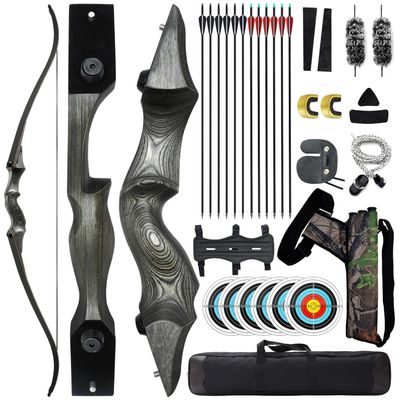 60 Inch Black Hunter Takedown Recurve Bow 20-60lbs Hunting Bow and Arrow Set with Arrow Quiver Right Hand Archery Bows for Adults Target Practice Shooting Training (55LBS)