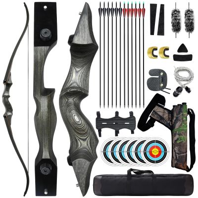 60 Inch Black Hunter Takedown Recurve Bow 20-60lbs Hunting Bow and Arrow Set with Arrow Quiver Right Hand Archery Bows for Adults Target Practice Shooting Training (25LBS)