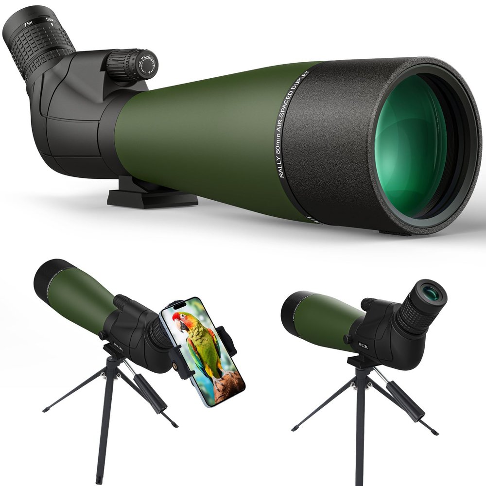 WOZEL 25-75x80 Spotting Scope with Tripod - Phone Adapter & Carrying Bag Included, HD BAK4 Prism Waterproof Spotter Scope for Target Shooting, Bird Watching & Wildlife Viewing