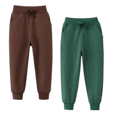GLEAMING GRAIN Little Boys Jogger Pants Toddler Boys' Drawstring Elastic Waist Cotton Casual Sweatpants 2 PCS Set Green Brown 4T