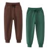 GLEAMING GRAIN Little Boys Jogger Pants Toddler Boys' Drawstring Elastic Waist Cotton Casual Sweatpants 2 PCS Set Green Brown 4T