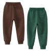 GLEAMING GRAIN Little Boys Jogger Pants Toddler Boys' Drawstring Elastic Waist Cotton Casual Sweatpants 2 PCS Set Green Brown 4T view 2