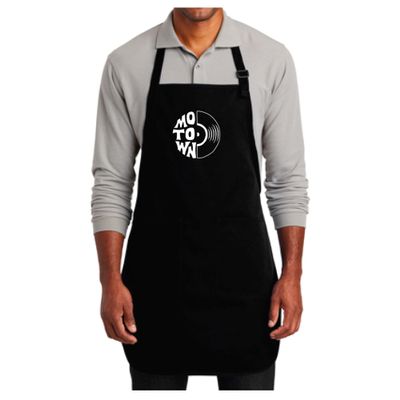 Detroit Motown Apron for chefs, bakers, and other professionals 22" W x 30" L Cotton Poly Blend Two Pockets Adjustable Neck Strap