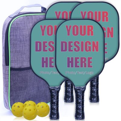 KOALEIU Custom Pickleballs Paddle Set, Personalized Pickleball Rackets with Picture Text, 4 Paddles with 4 Balls and 1 Portable Carry Bag, Senior Gifts for All, CadetBlue
