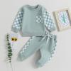 Karuedoo Toddler Baby Boy Girl Fall Winter Clothes Checkerboard Plaid Hoodie Sweatshirt Tops Elastic Waist Pants Set (B-Green, 18-24 Months) view 2