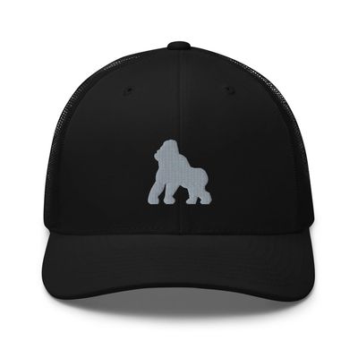 Gorilla Trucker hat, Embroidered Unisex hat, Gorilla hat for Men, Design 1. Black