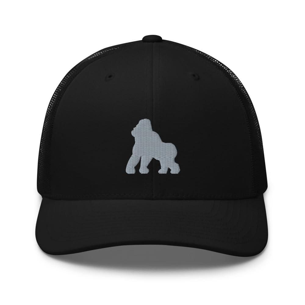 Gorilla Trucker hat, Embroidered Unisex hat, Gorilla hat for Men, Design 1. Black