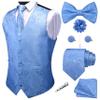 GUSLESON Baby Blue Mens Vest Tie and Bow Tie Set Formal Waistcoat Paisley Floral Jacquard Necktie Pocket Square Suit Vests Lapel Pin Wedding Party (0807-11-XXL) view 1