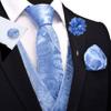 GUSLESON Baby Blue Mens Vest Tie and Bow Tie Set Formal Waistcoat Paisley Floral Jacquard Necktie Pocket Square Suit Vests Lapel Pin Wedding Party (0807-11-XXL) view 2
