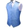 GUSLESON Baby Blue Mens Vest Tie and Bow Tie Set Formal Waistcoat Paisley Floral Jacquard Necktie Pocket Square Suit Vests Lapel Pin Wedding Party (0807-11-XXL) view 3