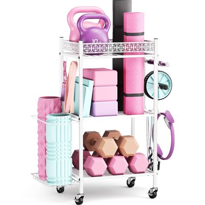 VOPEAK Yoga Mat Storage Rack, Home Gym Storage Rack Yoga Mat Holder, Workout Storage for Yoga Mat, Foam Roller, Gym Organizer Gym Equipment Storage for Home Exercise and Fitness Gear (Metal)