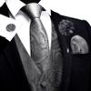GUSLESON Dark Grey Mens Vest Tie and Bow Tie Set Formal Waistcoat Paisley Floral Jacquard Necktie Pocket Square Suit Vests Lapel Pin Wedding Party (0807-03-L) view 2