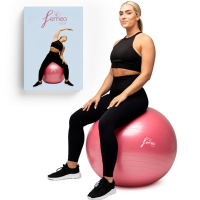 Femeo Exercise Ball for Yoga, Stability, Pregnancy Pilates & Birthing | 100 Page Book | Over 50 Workout Exercises | Anti Burst Pink 65cm