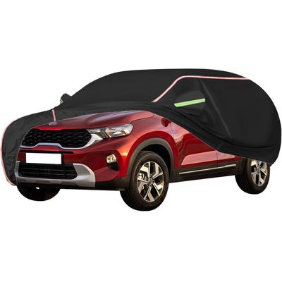 WOLWES Car Covers are Suitable for Kia Sonet,Water,Rain,Sun and Snow Resistant Oxford Fabric Car Covers,with Side Door Zip (Color : Black)