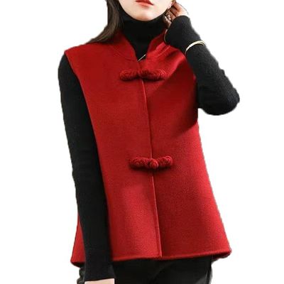 LIXINGHEITANG Chinese style suits vest autumn and Spring oriental women red spring festival warm s2 Red L