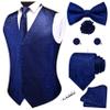 GUSLESON Navy Blue Vest Paisley Suit Vest Tie and Bow Tie Set Silk Floral Waistcoat Necktie and Pocket Square Lapel Pin Set (0808-04-S) view 1