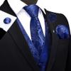 GUSLESON Navy Blue Vest Paisley Suit Vest Tie and Bow Tie Set Silk Floral Waistcoat Necktie and Pocket Square Lapel Pin Set (0808-04-S) view 2