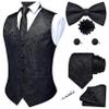 GUSLESON Black Mens Vest Tie and Bow Tie Set Formal Waistcoat Paisley Floral Jacquard Necktie Pocket Square Suit Vests Lapel Pin Wedding Party (0807-01-3XL) view 1