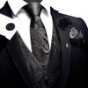 GUSLESON Black Mens Vest Tie and Bow Tie Set Formal Waistcoat Paisley Floral Jacquard Necktie Pocket Square Suit Vests Lapel Pin Wedding Party (0807-01-3XL) view 2