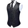 GUSLESON Black Mens Vest Tie and Bow Tie Set Formal Waistcoat Paisley Floral Jacquard Necktie Pocket Square Suit Vests Lapel Pin Wedding Party (0807-01-3XL) view 3