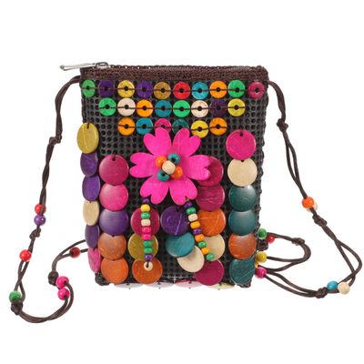 GALPADA Coconut Shell Woven Bag Lightweight Boho Crossbody Purse for Women Colorful Beaded Ethnic Style Shoulder Bag for Summer Travel and Everyday Use