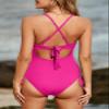 Aleumdr One Piece Swimsuit for Women Tummy Control Bathing Suits V Neck Crisscross Back Side Tie Monokini Rose Red Large view 2