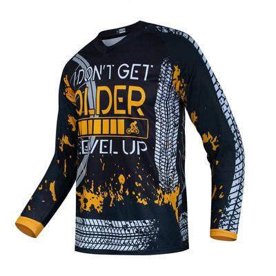 Cycling Jersey MenMTB T Shirt Long Sleeve Youth Off-Road Motorcycle Jersey Bicycle Clothes Anti-UV Black 3XL