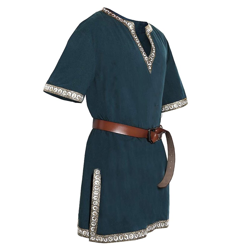 Mens Renaissance Shirts Medieval Costume Halloween Tunic Vintage Shirts Viking Knight Pirate Warrior Top with Belt Short Sleeve Tops Lace Up Shirt Blouse Tops Cosplay Cloak Robe