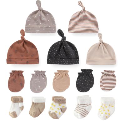 MAMIMAKA Baby Boys Caps Mittens and Thick Warm Socks Cotton Newborn Essentials Accessories (Hats+Gloves+Terry Socks),0-6 Months