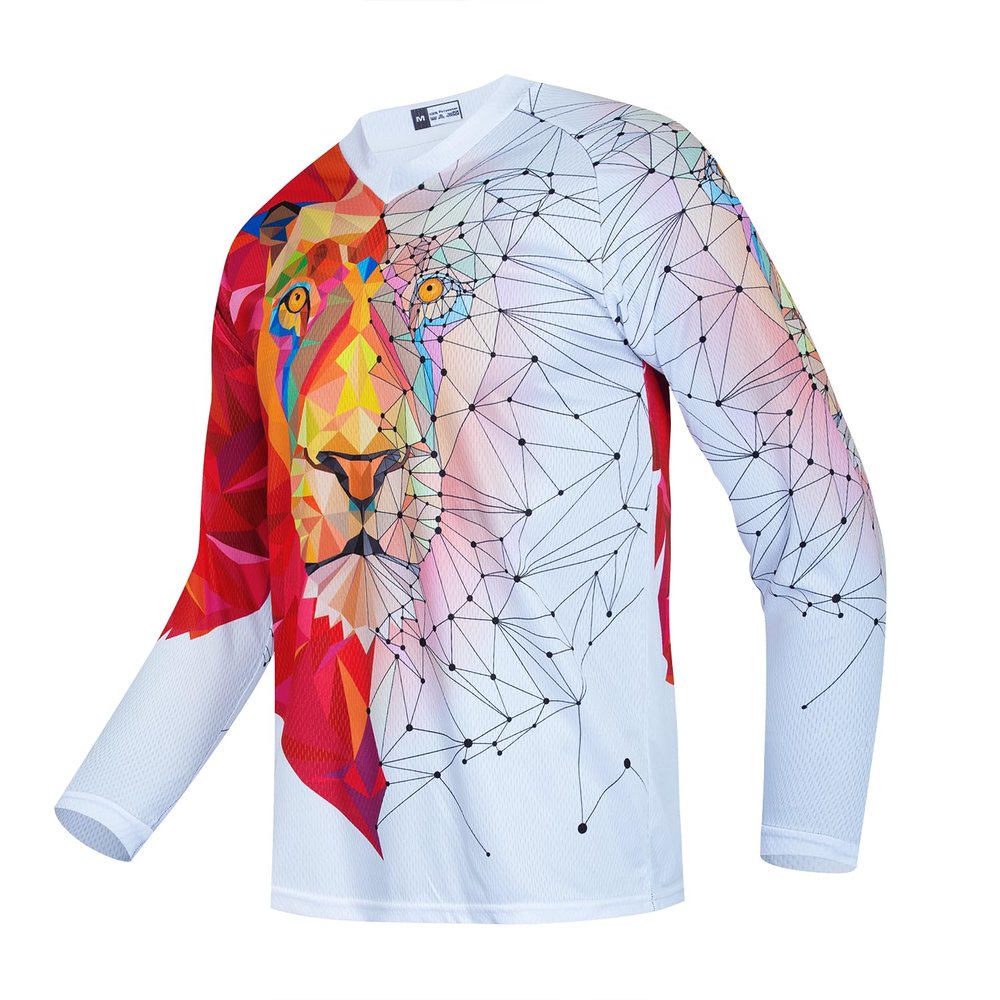 Cycling Jersey MenMTB T Shirt Long Sleeve Youth Off-Road Motorcycle Jersey Bicycle Clothes Anti-UV Lion Red XL