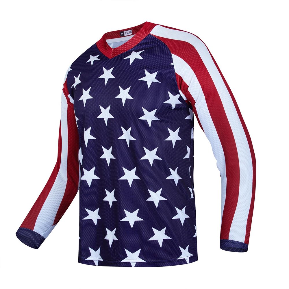 Cycling Jersey MenMTB T Shirt Long Sleeve Youth Off-Road Motorcycle Jersey Bicycle Clothes Anti-UV USA Star XL